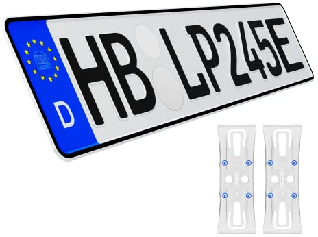 KFZ-Kennzeichen Elektro Auto Nummernschild inkl. rahmenlose Kennzeichenhalter transparent DIN Autokennzeichen 520mm x 110mm Fahrradträger Anhänger LKW Autoschild (03 Elektro E-Kennzeichen)