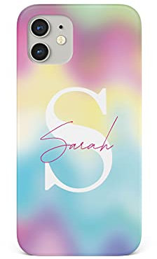 Tirita Personalised Phone Case for iPhone 13 – Hard Case or Cover With Custom Name or Initials – Cute Personalised Gift for Women or Girls [20. Marble Holographic Colour Swirl]
