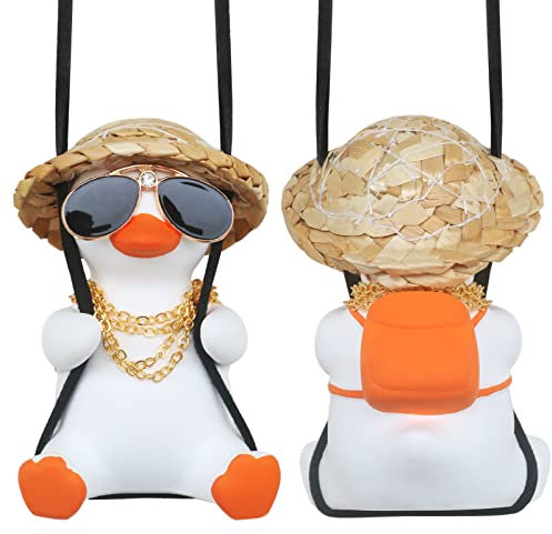 Rear View Mirror Accessorie Car Duck Decor Truck Rearview Hanging Ornament Things for Women Men Swinging Ducks Charm Automotive Interior Gadgets Christmas Decorations Ducks Gifts for Dad Mom Her Him