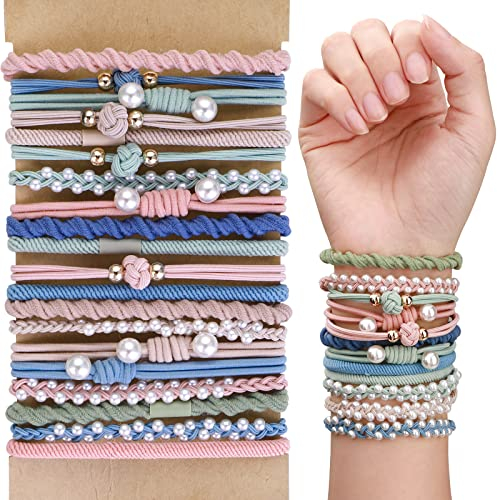 20 Stücke Boho Armband Haargummi Mädchen Stretch Pferdeschwanz Niedliche Armband Haargummi Bruchsicheres Haar Stretch Accessoires für Dickes Dünnes Haar Damen Boho Haargummis Armbänder