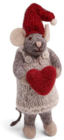 Én Gry & Sif Maus - Anhänger aus Filz, Weihnachts-Deko Muttertag - 1 Stück (Graue Maus Kleid Herz)