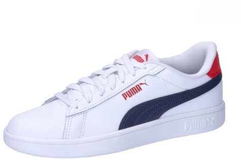 Puma Unisex Youth Puma Smash 3.0 L Jr Sneakers, Puma White-Puma Navy-for All Time Red, 38 EU