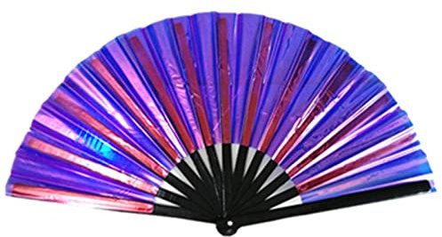 Holographic Rave Fan - Pride-Fan and Festival Fan - Large Folding Fan for Festivals, Halloween, Burlesque, Drag Queen, Rainbow & Prides Hand Held Fan for Women & Rave Accessories - Clack Fan Hand Fan