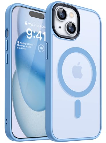 CANSHN Cover Magnetica Opaca per iPhone 15, [Compatibile con MagSafe] Custodia Traslucida Opaca Protettiva Sottile Antiurto - Azzurro