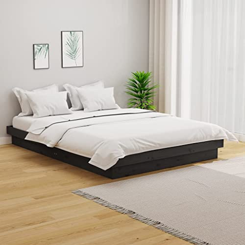 vidaXL Massivholzbett Bettgestell Lattenrost Doppelbett Bettrahmen Schlafzimmerbett Bett Holzbett Schlafzimmermöbel Grau 135x190cm