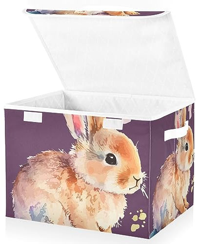 Mnsruu Storage Boxes with Lids, Brown Rabbit Large Storage Basket Organizer Shelves Cube Bin Toy Clothes Underbed
