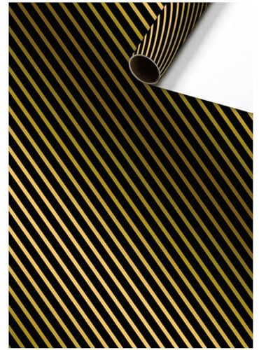 STEWO Geschenkpapier Stryge Schwarz mit Streifen glänzend Gold 1 Rolle 70 x 150 cm