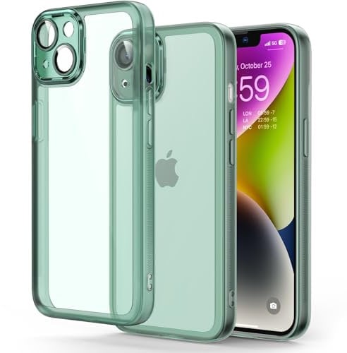 YATWIN Colored Clear Case for iPhone 13 with Matte Border, Built-in Camera Lens Protector, Non-Yellowing, Shockproof, Armour Phone Cover for Apple iPhone 13 5G - Green