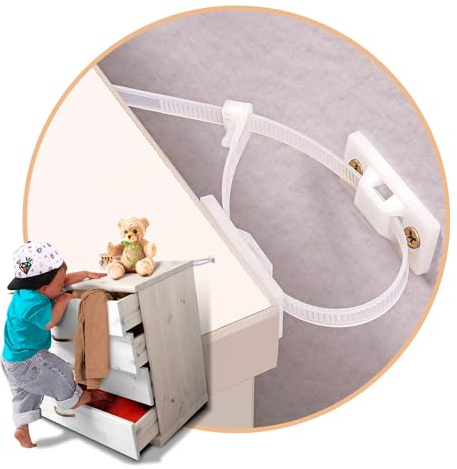 12 Pairs Furniture Anchors for Baby Proofing Anti Tip Child Safety Cabinet Straps to Help Furniture Secure to Wall Baby Proof Anchoring Kit for Shelf & Dresser to Protect Toddler Kid Pet Adjustable