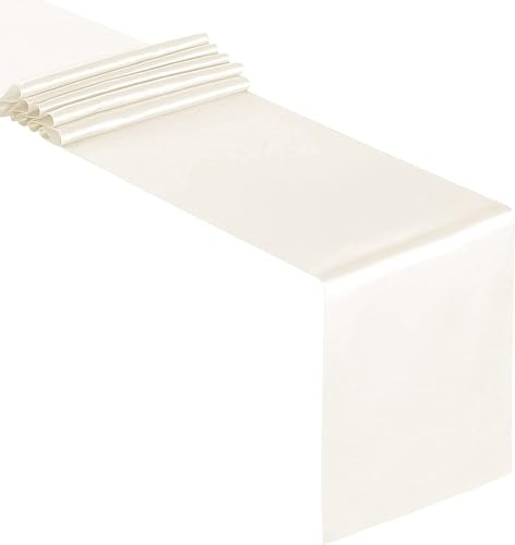 Wambere 4 Stück Tischläufer,30cmx275cm Zartes Satin Tischband,Table Runner Tischdeko für Esszimmer Party Urlaub Dekoration Hochzeit Festliche Dekoration zu besonderen Anlässen Deko,Elfenbeinweiß