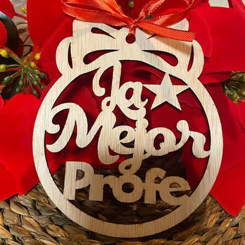 Bolas de Navidad de Madera Grande Regalo para Profesoras, Maestras, Detalle Alumnos a docentes,Adornos navideños. Ornamento, decoración para el árbol de Navidad