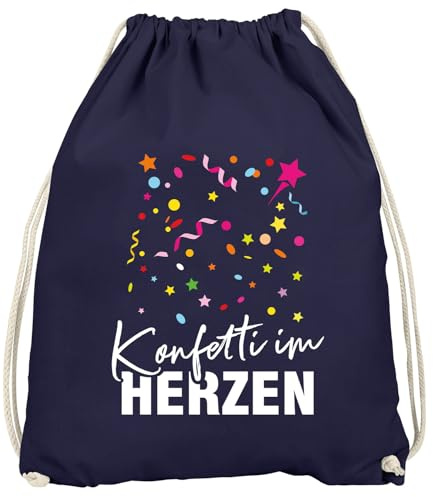 MoonWorks® Turnbeutel Fasching Karneval Konfetti im Herzen Spruch lustig Faschingsartikel Tasche Gymbag Navy unisize