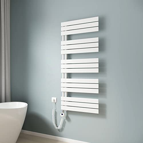 EMKE Badheizkörper Handtuchhalter Elektrisch 1320x600 mm, Handtuchheizkörper Elektrisch mit Thermostat Elektrischer Handtuchwärmer Handtuchtrockner Handtuchheizung mit Heizstab Weiß 800W