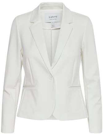 b.young BYRizetta Damen Blazer Jackenblazer Anzugsblazer mit Stretch Reverskragen 1-Knopf-Form Paspeltaschen Slim fit, Größe:44, Farbe:Marshmallow (114300)