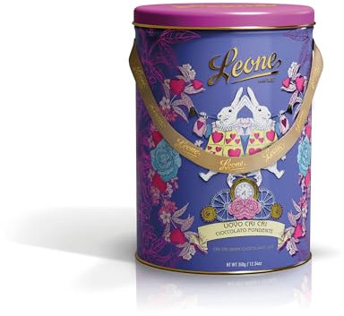 Leone dal 1857 - Uovo di Pasqua Cri Cri con Sorpresa - Uovo di cioccolato Fondente con Granelli di Zucchero e Nocciole - in Latta Regalo - 350gr