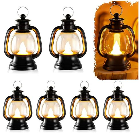Johiux 6 Stück Schwarz Mini Laterne LED,Kleine Laterne Halloween Deko,Tischdeko Weihnachten,Mini Weihnachtsdeko Laterne,Led Weihnachtslaterne,Halloween Tischdeko,Ramadan Deko,Laterne Kinde St Martin