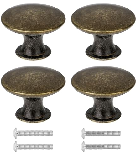 salbsever 4 Stück Antike Bronze Möbelknöpfe Schranktürknöpfe Schrankknäufe im Vintage-Stil Vintage Runde Schubladengriff Einzelloch Runde Schublade Zuggriff mit 4 Passenden Schrauben