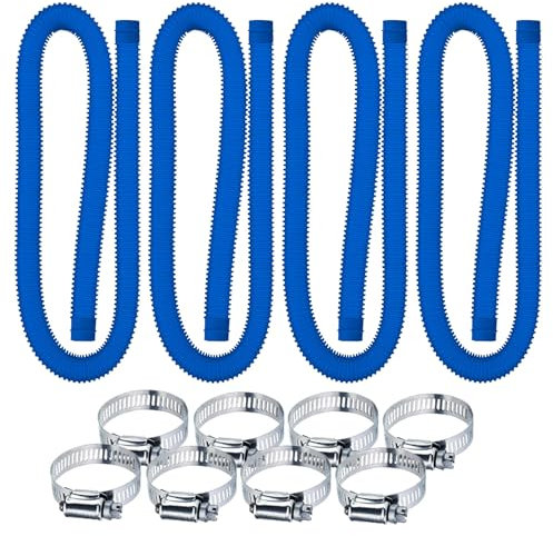 Lote de 4 mangueras de repuesto de piscina, con 8 conectores roscados de metal, para manguera de succión bomba de piscina fuera, tubos de piscina Ø 32 mm, (longitud 1,5 m, azul)