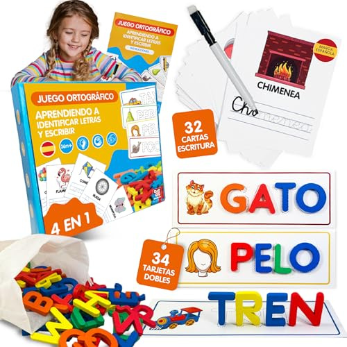 Juegos Infantiles Educativos Montessori Niños 3 4 5 6 Años. Juguetes Niños 3 Años Regalo Juego Educativo 4 Años Para Aprender A Leer Y Escribir, Alfabeto Montessori Tarjetas Y Letras De Madera.