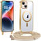 Kokio Handykette Hülle für iPhone 13/ iPhone 14 mit Band, Magnetische Transparent Handyhülle Kompatibel mit MagSafe, Kratzfeste Stossfest Schutzhülle mit Einstellbar Kette,Gold