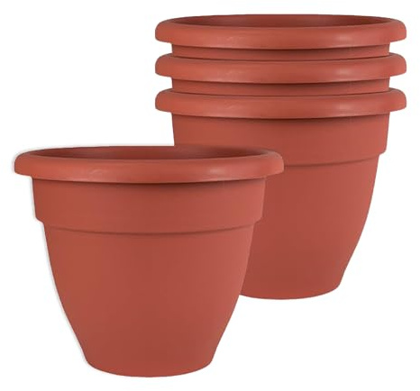 The HC Companies Karibik Pflanztopf - Outdoor & Indoor Pflanztopf mit Drainageloch & Stopfen - Rollrand Kunststofftöpfe für Pflanzen & Blumen - Dekorativer Pflanztopf (15,2 cm Ton, 4 Stück)