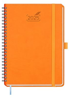 BEZEND Kalender 2025 Buchkalender A5 Ringbuch 1 Woche 2 Seiten | Terminplaner 2025 Wochenplaner mit 100 g/m² Papier & Monats-Register | Planer & Terminkalender mit PU-Leder Softcover - Orange