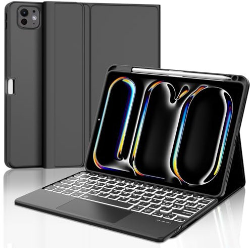Occtingkind, Tastiera per iPad Pro 11 M4, Custodia con tastiera per iPad Pro 11 5. generazione 2024, Cover con Magnetica Staccabile Retroilluminata Touchpad Bluetooth Keyboard, Italiano, USB C, Nero