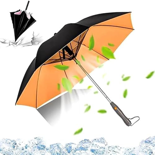 Umbrella With Fan And Mist, 3 In 1 Umbrella With Fan, Sun Umbrella with Fan and Mist Spray, Umbrella With Fan And Water Spray, USB Rechargeable Portable Umbrella,Orange