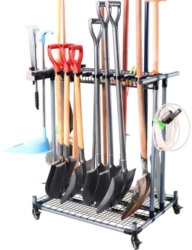 JGLDG Garden Tool Storage Rack with Wheels Heavy-Duty Organizer for Garage, Yard, and Garden Tools