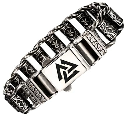 ForFox Punk wikinger armband breites titan edelstahl runen gliederarmband für herren 20/22cm