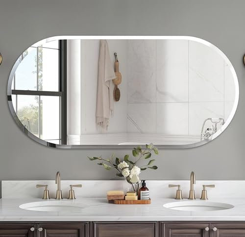 Artloge Spiegel Wand dekorative Flurspiegel 60×120 cm Oval, Wohnzimmer Spiegel Dekospiegel Silber abgeschrägter Spiegel HD Hochwertiger Hängespiegel für Wohnzimmer Schlafzimmer Badezimmer