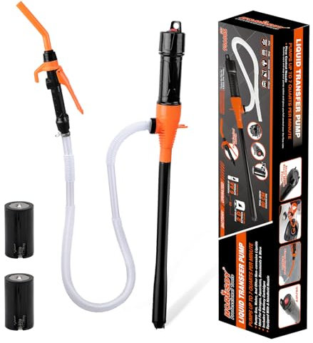 Pompe de transfert de carburant - Pompe de transfert de liquide à piles - Avec buses de pistolet, tuyau et buse de contrôle du débit - Pour essence, diesel, kérosène