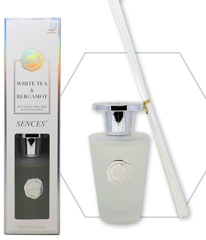 Sences Luxury Reed Diffuser 300ml - Scented with White Tea & Bergamot, Long-Lasting Aroma, Premium Essential Oils, Elegant Glass Bottle, Ideal for Home, Office & Spa, Fresh & Invigorating Fragrance