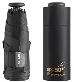 Mini Sun Travel UV Umbrella Anti UPF 50 Protezione 99,9% Micro manico Rivestimento Tessuto Compatto/Leggero Piccolo Zaino Portatile/Pieghevole Borsa Tasca Ombrello Antipioggia/Blocco/Uomini Donne