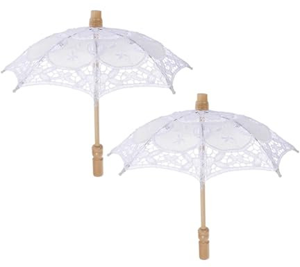 TYNXK Parapluie Lace Parasol Wedding Parapluie for Voile de Mariage, 2 pièces, décor Vintage, Dentelle, Manche en Bois, Parasol Parapluie en Dentelle