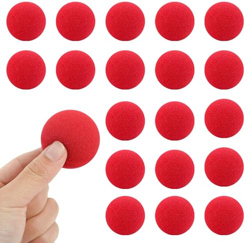 20 Stück Rote Schwammbälle, Clownsnasen Rot, Schaumstoffball Klein, Magic Sponge Balls, Clown Nase, Bälle Rot Aus Schaumstoff, Sponge Balls Magic für Fasching, Kinderschminke, Partys, Magic Requisiten