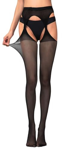 GWAWG Medias de liga de cintura alta sin entrepierna, sexy, con tirantes y medias sexys, medias de cintura alta para mujer, Negro, Altoa única