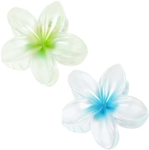 Pince à cheveux fleur, pinces à cheveux pour femmes, grandes pinces à cheveux, pinces à cheveux antidérapantes, pinces à cheveux pour femmes, filles (2 pièces - vert nacré + bleu nacré)