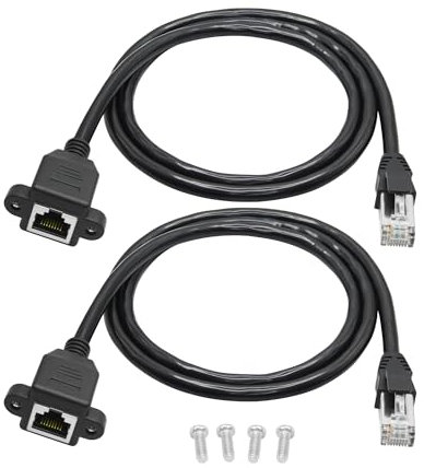 2Pcs Cat6 Ethernet Extension Cable 2FT, RJ45 Male to Female Ethernet Panel Mount with Screw Extension Shielded Cable, Compatibility Cat5e, Cat5, for PC, Laptop, Router, Smart TV, Network Switch etc