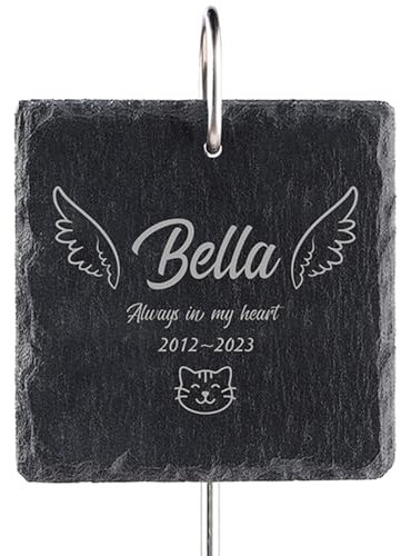 NIBESSER Plaque funeraire Personnalisable pour Animaux avec Piquet Crochet, nom personnalisé, Message, Motif, Date, plaques gravées Pierres tombales, Chien et Chat
