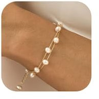 Irikdescia Pulsera De Perlas Chapada En Oro De 14K Para Mujer, Pulsera Ajustable Con Perlas, Pulsera Sencilla Para Mujeres, Pulseras De Perlas, Joyería De Perlas