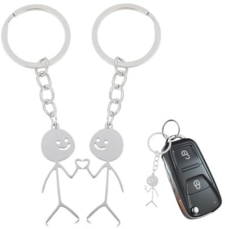 Lot de 2 porte-clés personnalisés avec smiley et graffiti, mignons visages de bonhomme allumette drôles avec doigts, pendentifs de sac de clé de voiture à la mode, cadeaux de couple mignons
