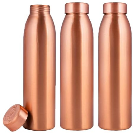 NORMAN JR Kupfer-Wasserflasche 1L – Geschenkbox mit 3 Stück, Schlicht, ein ayurvedisches Gefäß aus reinem Kupfer – hilft Ihnen, mehr Wasser zu trinken, mit vielen gesundheitlichen Vorteilen