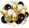 100 Stück Luftballons Schwarz Gold Weiß,Schwarz und Gold Konfetti Luftballons,Goldene Luftballons,Party Latex Luftballons mit 2 Rollen Band für Ballongirlande Hochzeit Abschlussfeier Party Deko