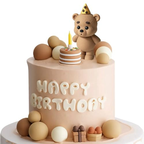 Kiwochy Kuchen DekoTeddybär Tortendeko Taufe Junge Tortendeko Kugeln Cake Topper Bär Mädchen 1 Jahr Teddybär Kuchen Dekoration für Geburtstag Party Hochzeit Baby Shower Braun