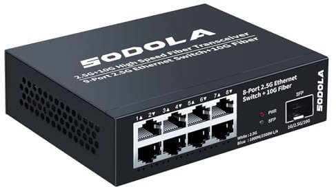 SODOLA 8 Port 2.5Gb Switch, Multi-Gigabit Unmanaged Ethernet Switch for Home Office Gaming, 8 x 2.5GBASE-T Ports, 1X10G SFP+,100Gbps Switching Capacity, Plug & Play, Fanless, Metal