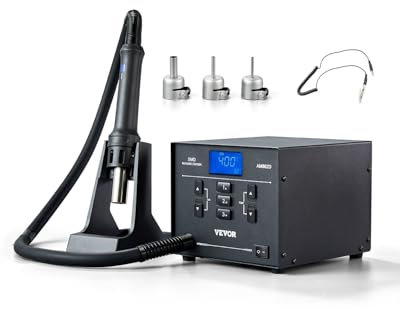 VEVOR Stazione di Rilavorazione Saldatura ad Aria Calda SMD, Stazione di Rilavorazione Saldatura da 1000 W Flusso d'Aria Regolabile Intervallo Temperatura 100-480℃ con Schermo Display LED