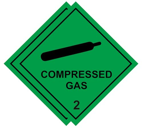 Magnetic Hazchem Diamond Sign - ISO Compliant - UK 2009 HSE Regulations - Choice of design & Size (Compressed Gas, Twin Pack 100x100mm)