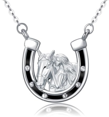 REDSUN Mädchen und Pferd Halskette 925 Sterling Silber Vintage Hufeisen Anhänger Keltischer Knoten Pferde Kette Pferde Schmuck für Frauen Mädchen, Sterling Silber