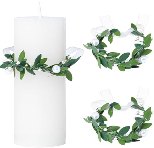 Tropfschutz Taufkerzen kommunionkerze Kerzenringe Kleine Künstliche Kränze Tropfenfänger für Kerzen, 4-5 cm Durchmesser Dekokränze Kerzenkränze für Kommunion Taufe Hochzeiten (kleine Perle,2STK)